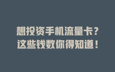 想投资手机流量卡？这些钱数你得知道！
