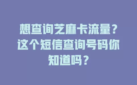 想查询芝麻卡流量？这个短信查询号码你知道吗？
