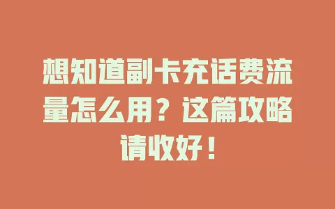 想知道副卡充话费流量怎么用？这篇攻略请收好！