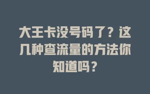 大王卡没号码了？这几种查流量的方法你知道吗？