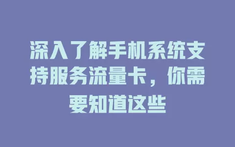深入了解手机系统支持服务流量卡，你需要知道这些