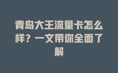 青岛大王流量卡怎么样？一文带你全面了解