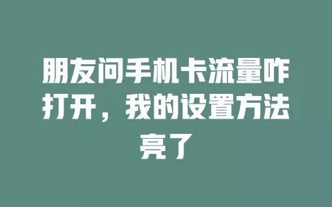 朋友问手机卡流量咋打开，我的设置方法亮了