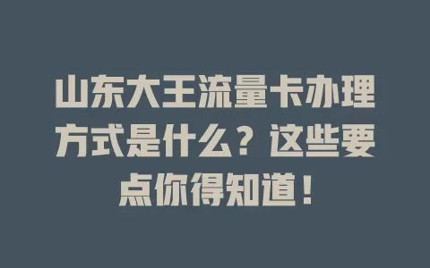 山东大王流量卡办理方式是什么？这些要点你得知道！
