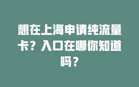 想在上海申请纯流量卡？入口在哪你知道吗？