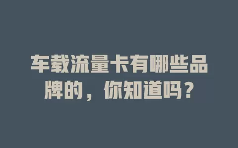 车载流量卡有哪些品牌的，你知道吗？
