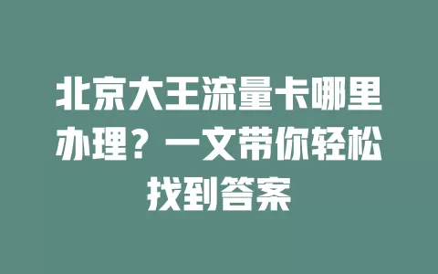北京大王流量卡哪里办理？一文带你轻松找到答案