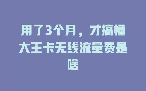用了3个月，才搞懂大王卡无线流量费是啥