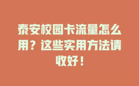 泰安校园卡流量怎么用？这些实用方法请收好！