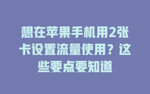 想在苹果手机用2张卡设置流量使用？这些要点要知道