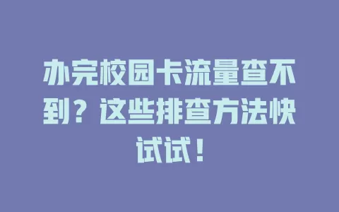办完校园卡流量查不到？这些排查方法快试试！