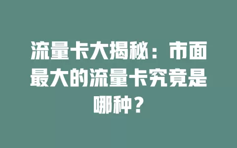 流量卡大揭秘：市面最大的流量卡究竟是哪种？