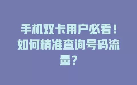 手机双卡用户必看！如何精准查询号码流量？