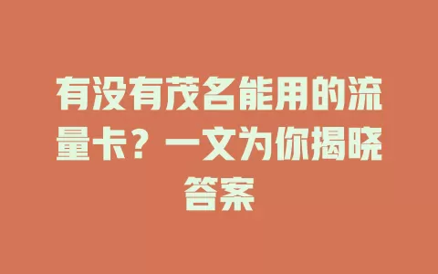 有没有茂名能用的流量卡？一文为你揭晓答案