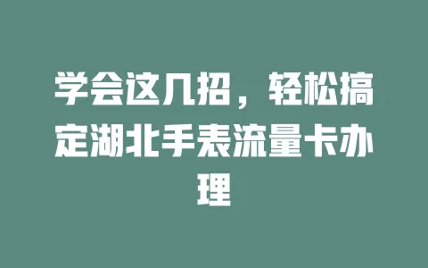 学会这几招，轻松搞定湖北手表流量卡办理