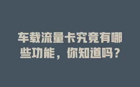 车载流量卡究竟有哪些功能，你知道吗？
