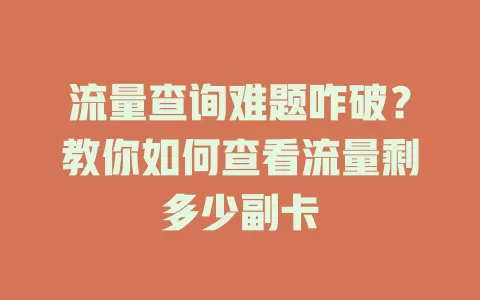 流量查询难题咋破？教你如何查看流量剩多少副卡