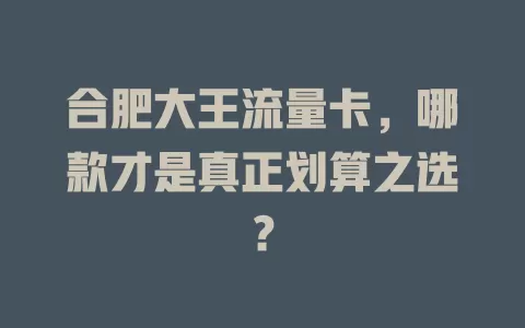 合肥大王流量卡，哪款才是真正划算之选？