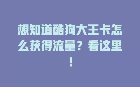 想知道酷狗大王卡怎么获得流量？看这里！