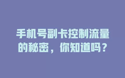 手机号副卡控制流量的秘密，你知道吗？
