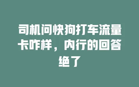 司机问快狗打车流量卡咋样，内行的回答绝了