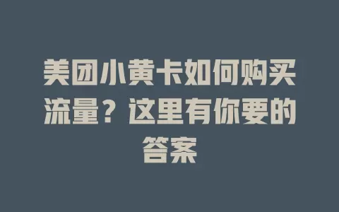 美团小黄卡如何购买流量？这里有你要的答案
