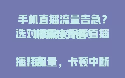 手机直播流量告急？选对流量卡保障直播顺畅超关键！

直播耗流量，卡顿中断愁坏主播。选流量卡得看额度，上百GB才够；要网络快，知名运营商卡出色；费用得权衡，性价比套餐很重要；还有使用限制和服务质量也别忘。综合考量选对卡，直播更顺事业兴！