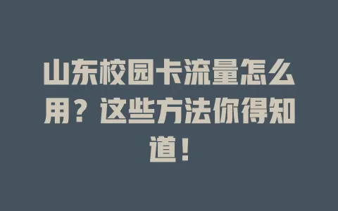 山东校园卡流量怎么用？这些方法你得知道！