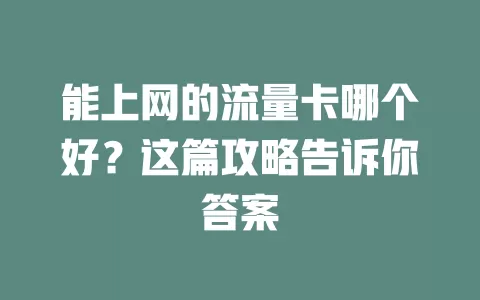 能上网的流量卡哪个好？这篇攻略告诉你答案