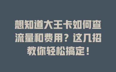 想知道大王卡如何查流量和费用？这几招教你轻松搞定！