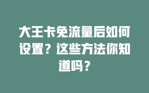 大王卡免流量后如何设置？这些方法你知道吗？