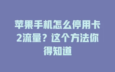 苹果手机怎么停用卡2流量？这个方法你得知道