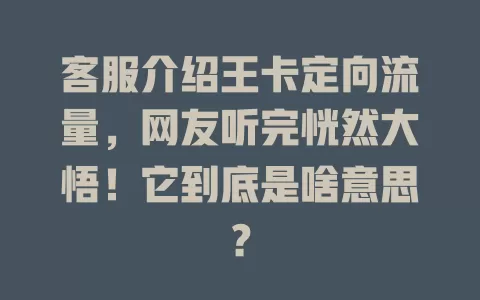 客服介绍王卡定向流量，网友听完恍然大悟！它到底是啥意思？