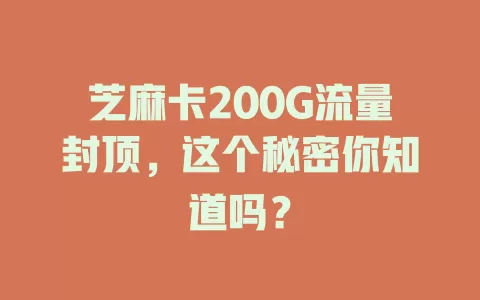 芝麻卡200G流量封顶，这个秘密你知道吗？