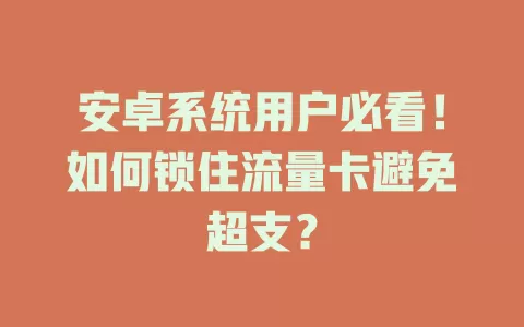 安卓系统用户必看！如何锁住流量卡避免超支？