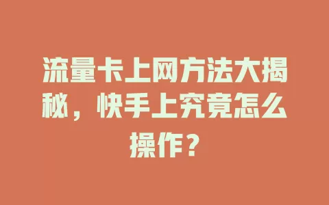 流量卡上网方法大揭秘，快手上究竟怎么操作？