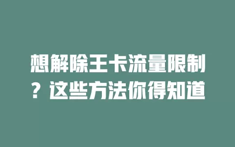 想解除王卡流量限制？这些方法你得知道