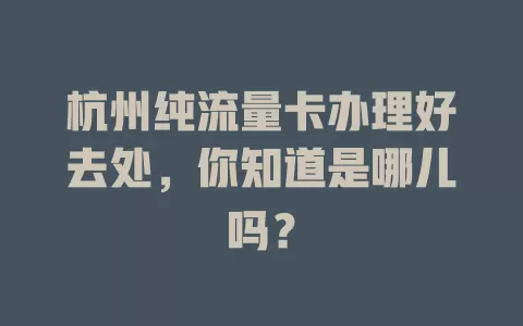 杭州纯流量卡办理好去处，你知道是哪儿吗？