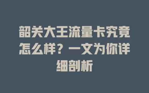 韶关大王流量卡究竟怎么样？一文为你详细剖析