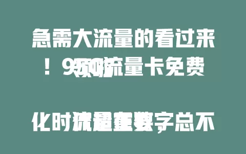 急需大流量的看过来！95G流量卡免费领啦

流量在数字化时代超重要，总不够用很烦恼？这95G流量卡免费领，能解决困扰。免费领取超便捷，符合条件就能轻松到手，畅享网络，赶紧抓住机会开启畅快之旅！