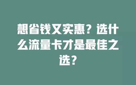 想省钱又实惠？选什么流量卡才是最佳之选？