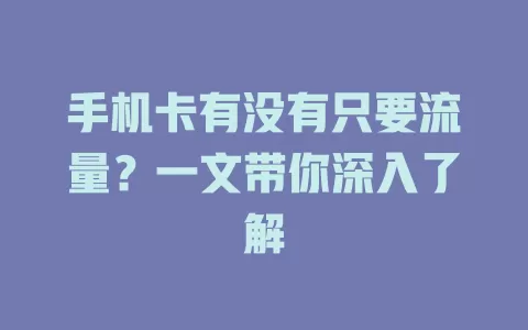 手机卡有没有只要流量？一文带你深入了解