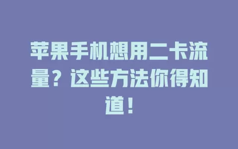 苹果手机想用二卡流量？这些方法你得知道！