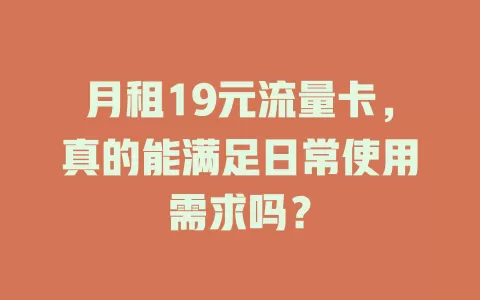 月租19元流量卡，真的能满足日常使用需求吗？