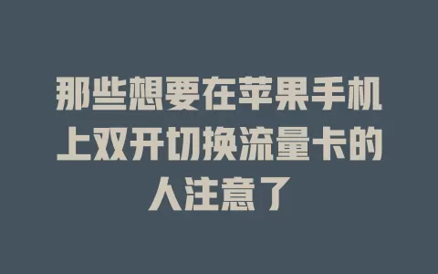 那些想要在苹果手机上双开切换流量卡的人注意了
