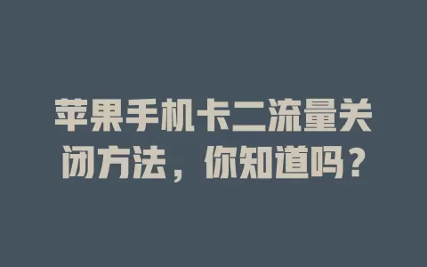苹果手机卡二流量关闭方法，你知道吗？