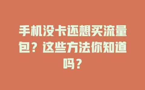 手机没卡还想买流量包？这些方法你知道吗？