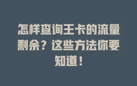 怎样查询王卡的流量剩余？这些方法你要知道！