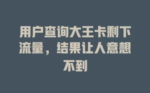 用户查询大王卡剩下流量，结果让人意想不到