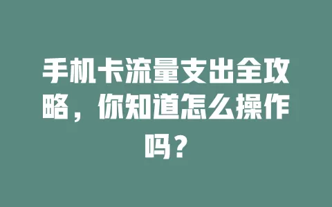 手机卡流量支出全攻略，你知道怎么操作吗？
